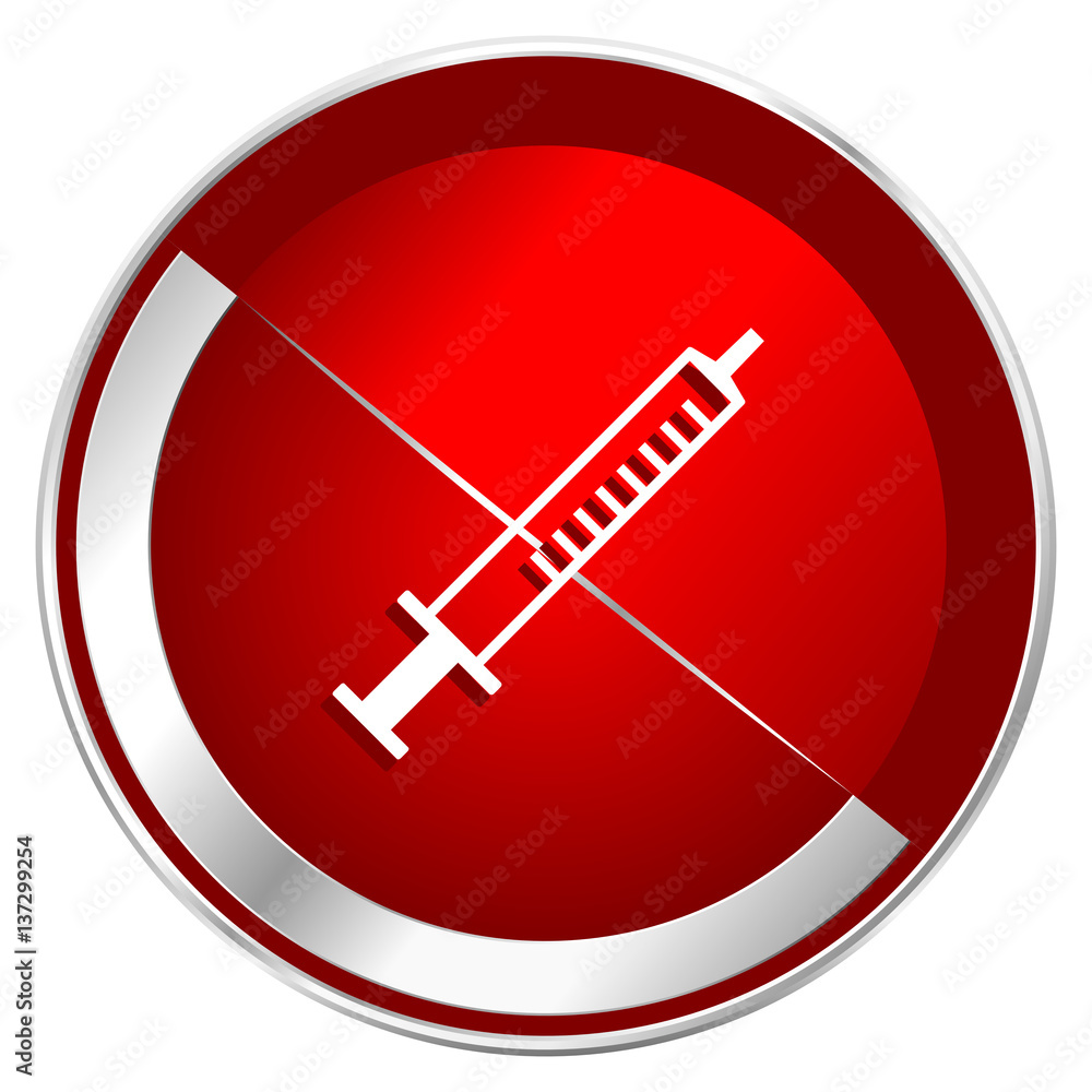 Poster medicine red web icon. metal shine silver chrome border round button isolated on white background. c