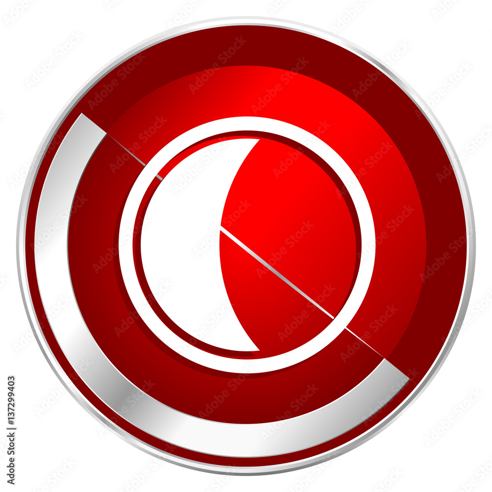 Poster Moon red web icon. Metal shine silver chrome border round button isolated on white background. Circle modern design abstract sign for smartphone applications.