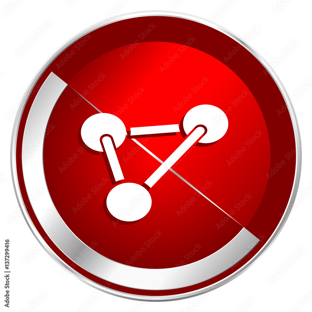 Poster chemistry red web icon. metal shine silver chrome border round button isolated on white background. 