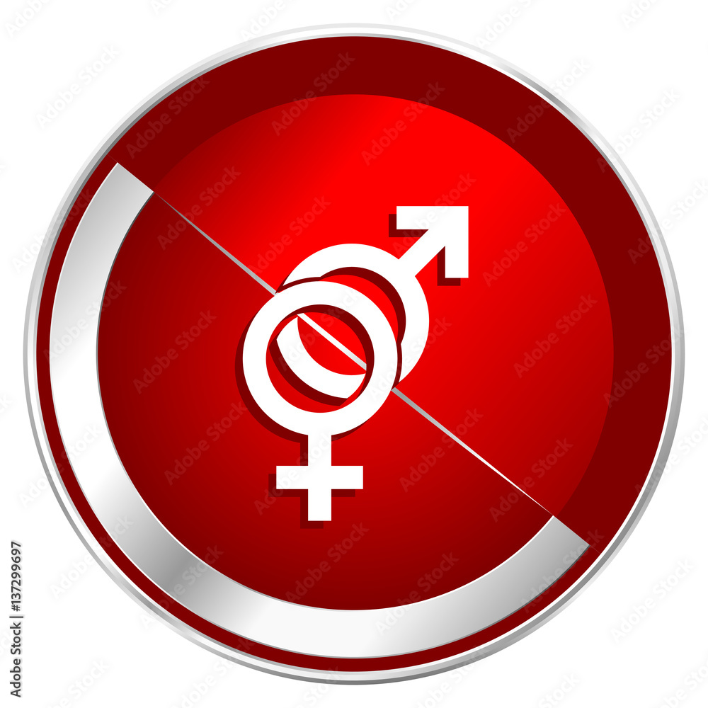 Poster sex red web icon. metal shine silver chrome border round button isolated on white background. circle