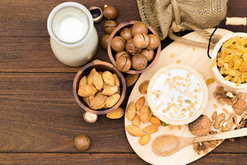Cereal milk walnuts almonds and macadamia