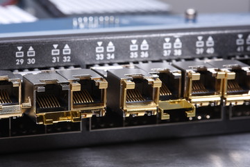 Technology IT, Switch with Ethernet Port Close up