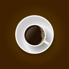 Realistic coffee cup on brown background. Vector illustration