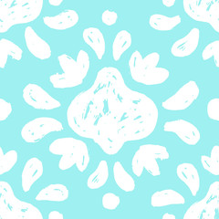 Cute white floral elements  at the blue background. Vector hand drawn paint seamless pattern
