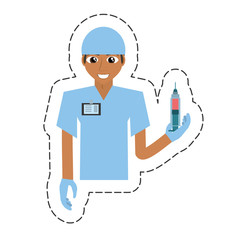 cartoon nurse male suit gloves and syringe vector illustration eps 10
