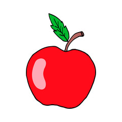 The red delicious apple. The whole fruit with leaves and twigs. Vector isolated image on a white background.