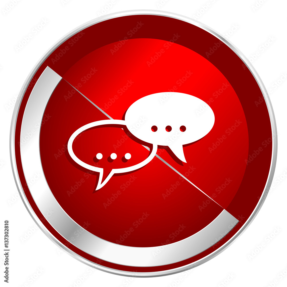 Poster Forum red web icon. Metal shine silver chrome border round button isolated on white background. Circle modern design abstract sign for smartphone applications.