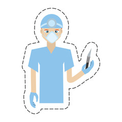 cartoon surgeon professional scalpel head mirror uniform vector illustration eps 10