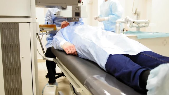 Ophthalmology operation surgery wthout anesthesia - laser vision correction, slider