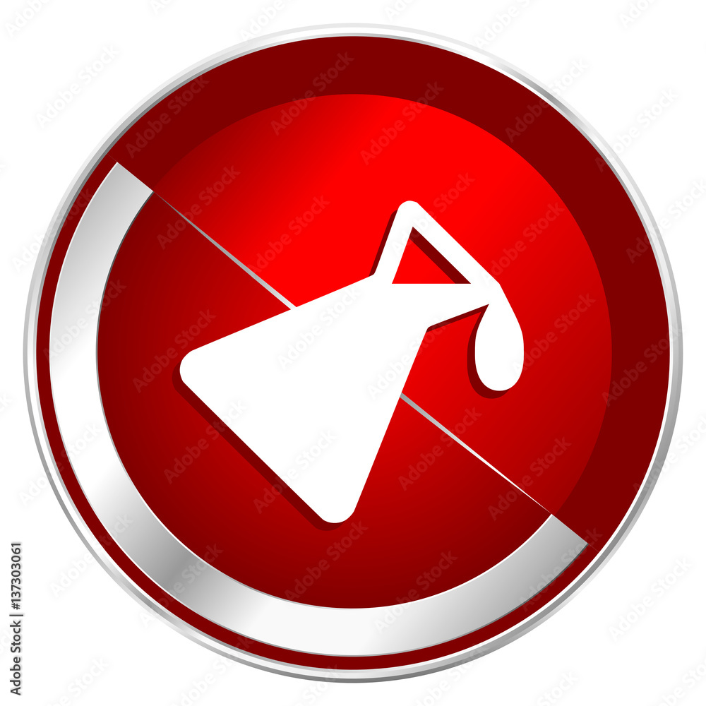 Poster chemistry red web icon. metal shine silver chrome border round button isolated on white background. 