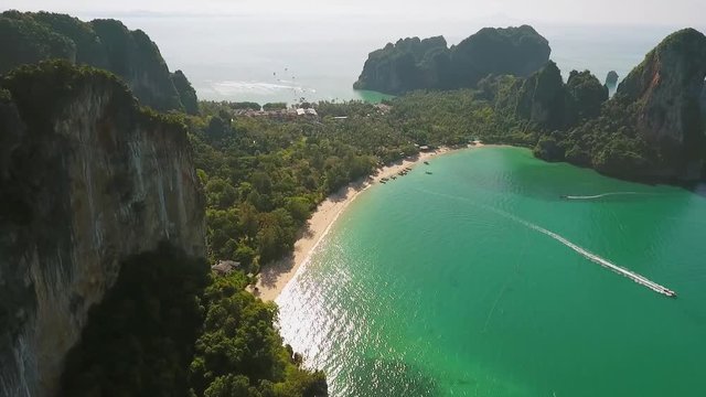 Popular Thai Railey Beach Aerial View. HD. Krabi, Thailand.