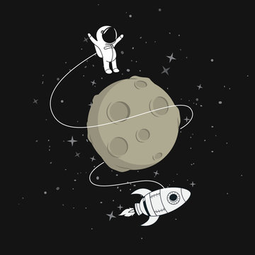 Cute astronaut with moon