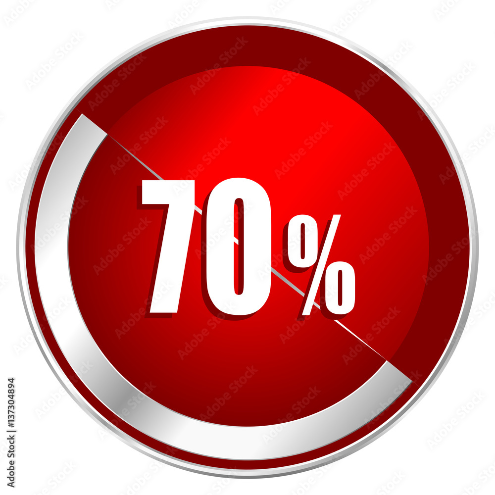 Aufkleber 70 percent red web icon. metal shine silver chrome border round button isolated on white background.