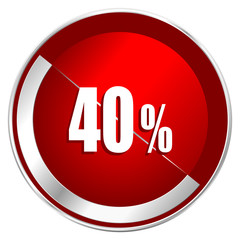 40 percent red web icon. Metal shine silver chrome border round button isolated on white background. Circle modern design abstract sign for smartphone applications.