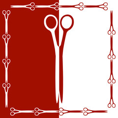 силуэт ножниц на красно-белом фоне, векторная иллюстрация