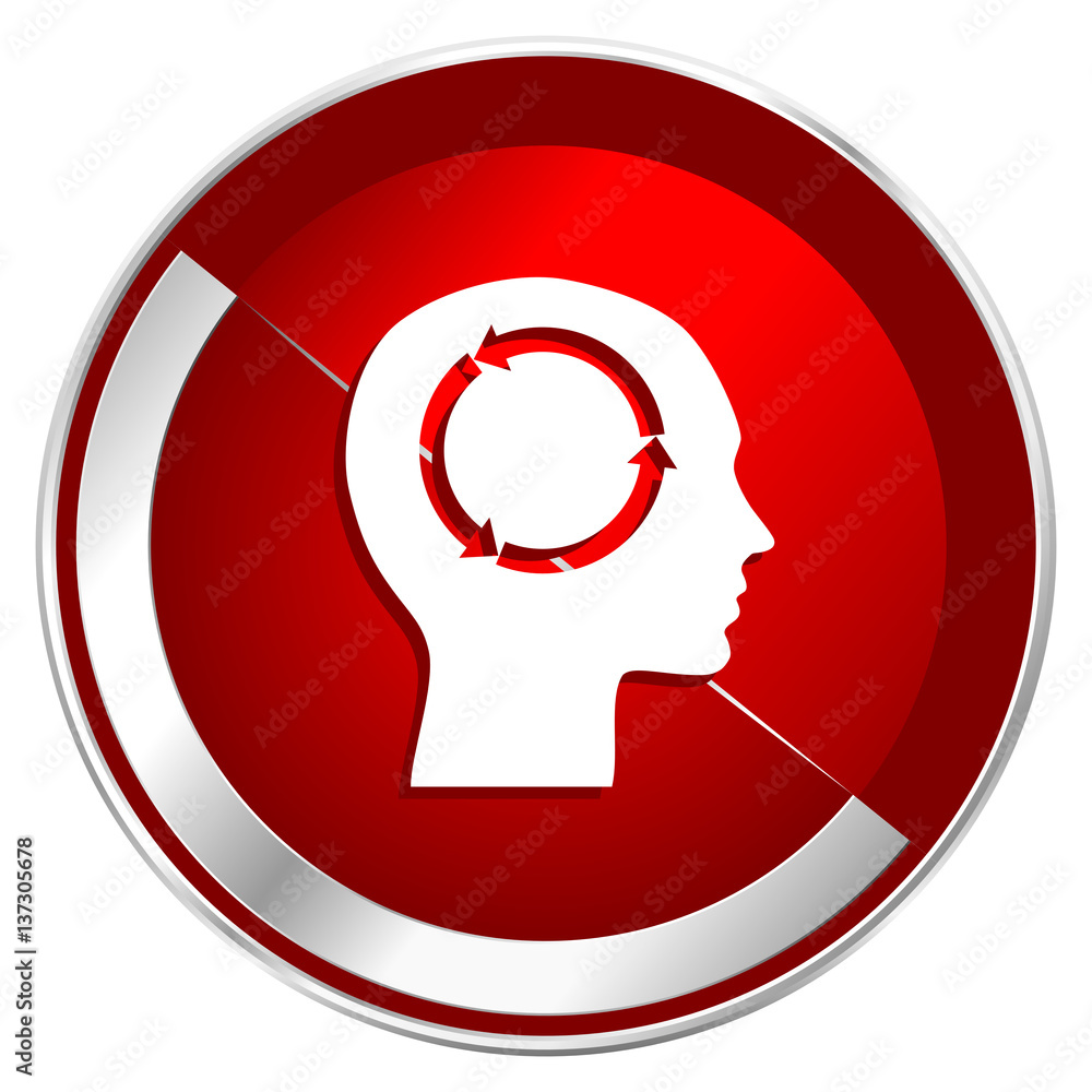 Aufkleber head red web icon. metal shine silver chrome border round button isolated on white background. circl