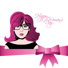 happy womens day girl ribbon card vector illustration eps 10