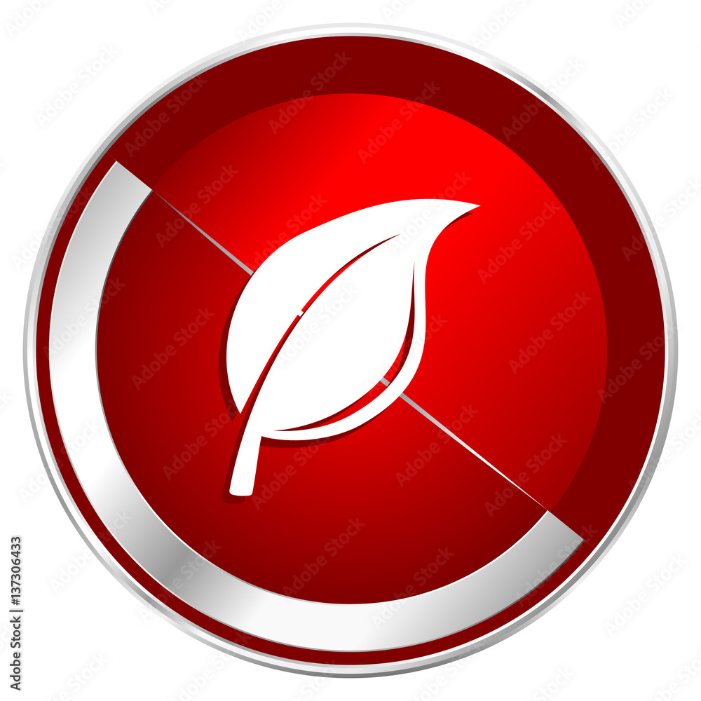 Aufkleber nature red web icon. metal shine silver chrome border round button isolated on white background. cir