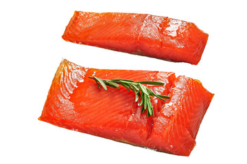 two pieces of salmon fish fillet isolated on white