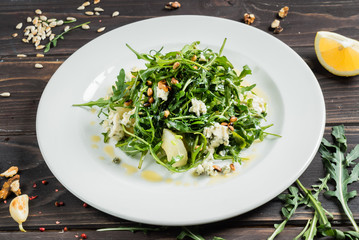 salad with cheese Dor Blue and pickled pear