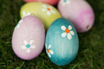 Colourful Easter Eggs on the grass
