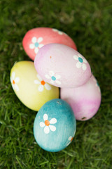 Colourful Easter Eggs on the grass