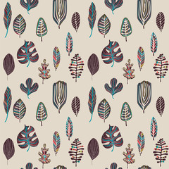 Seamless pattern of colorful leaves, retro style, eps10