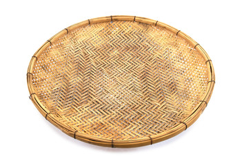 Bamboo basket hand made isolated on white background. Woven from bamboo tray.Bamboo tray...
