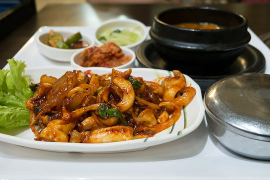 Nakji deopbap is Stir-fried Octopus (nakji) with Rice(bap) - Korea Food