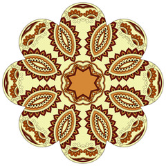 Colored decoration in mandala form. Mehndi style. Decorative pattern in oriental style. Eastern ethnic pattern.
