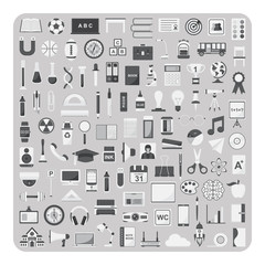 Vector of flat icons, Education and back to school supply set on isolated background