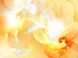 The summer sun in clouds. Abstract artistic background with lighting effect. Bright flash in futuristic sky. Shiny template for wallpaper desktop, poster, cover booklet, flyer design. Fractal artwork
