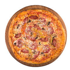 Pizza with meat, peppers and onions