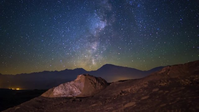 MoCo Pan Astro Timelapse of Milky Way over Native American Petroglyphs Tilt Down