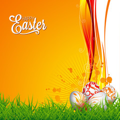 Vector Easter holiday Illustration with painted eggs on floral background.