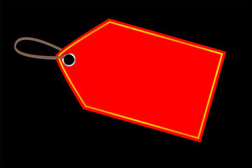 Red Shining Blank Tag, with golden List, at Black Background