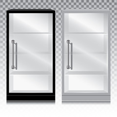 Empty glass cabinet with the door handle on transparent background.