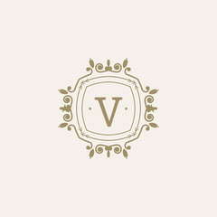 The letter V. Flourishes calligraphic monogram emblem template.