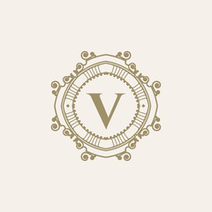 The letter V. Flourishes calligraphic monogram emblem template.