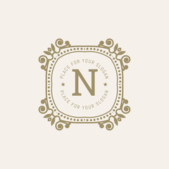 The letter N. Flourishes calligraphic monogram emblem template.