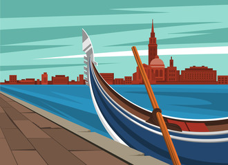 Gondola on the background panorama of Venice © 313design