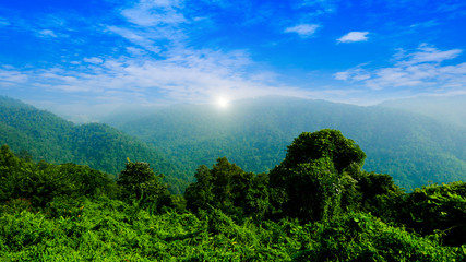 Terrain of highland and mountain with blue sky background Thailand.