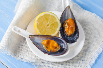 Steamed mussels. Mejillón de Galicia