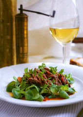 carpaccio with fresh basil and white wine