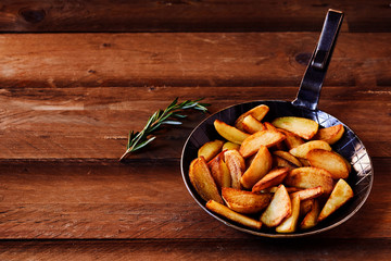 Crispy golden fried potato wedges