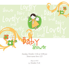 Baby Shower Invitation template. Card invitation template. Graphic design element. Floral background with copy space.