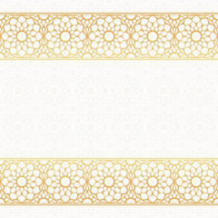 Greeting card with golden ornament. Vector illustration islamic style.