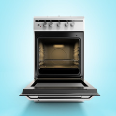 open gas stove 3d render isolated on a blue background