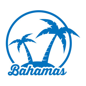 Icono plano Bahamas en isla azul en fondo blanco