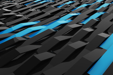 Fototapeta premium 3D rendering of black gloss plastic waves with colored elements